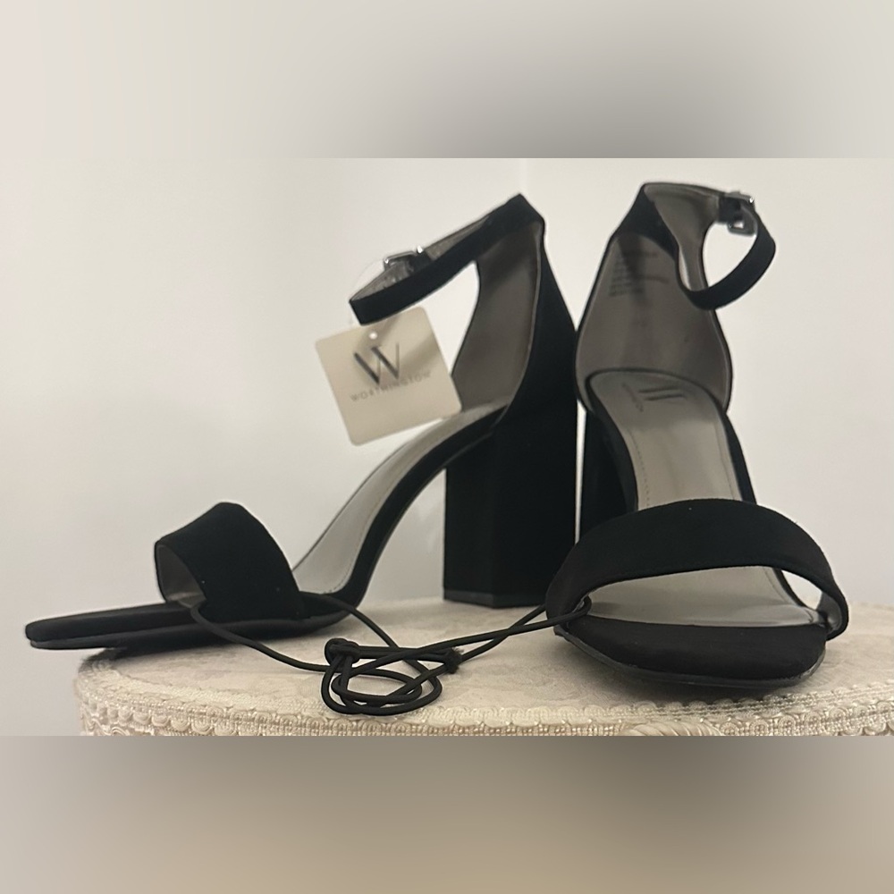 Black Suede Worthington Open Toed Square Toe Heels